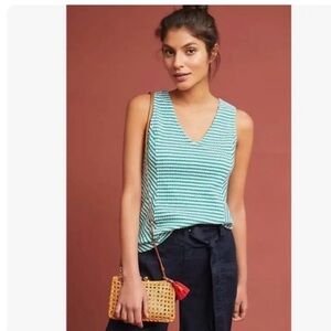 Anthropologie Maeve | Franconia Striped Green & White Tank Top | Size X-Small
